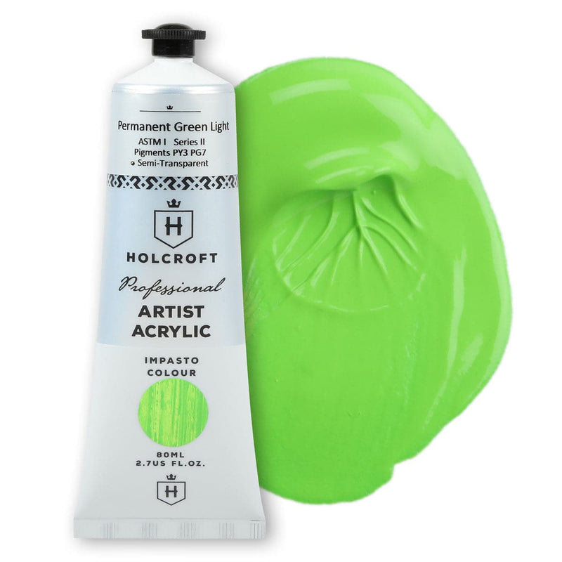 Yellow Green Holcroft Professional Acrylic Impasto Paint Permanent Green Light S2 80ml Acrylic Paints