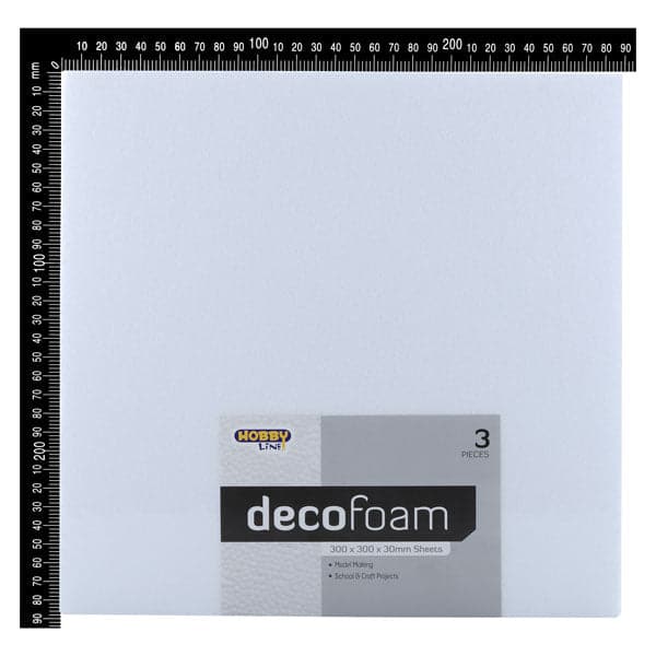 Light Gray Hobby Line Decofoam Sheets 300 x 300 x 30mm 3 Pack Polystyrene