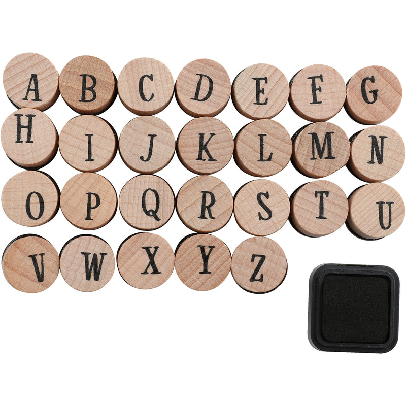 Tan Urban Crafter Bauble Alphabet Wooden Stamp Kit 27 Pieces Christmas