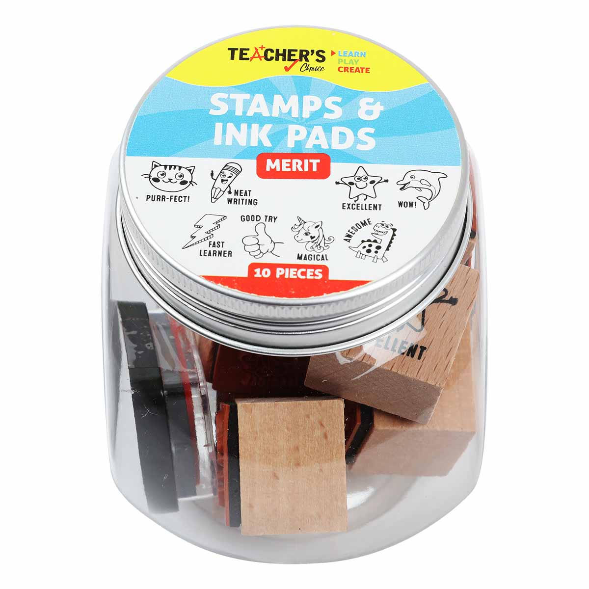 Teacher’s Choice Merit Wooden Stamp and Ink Pad Set 10 Pieces