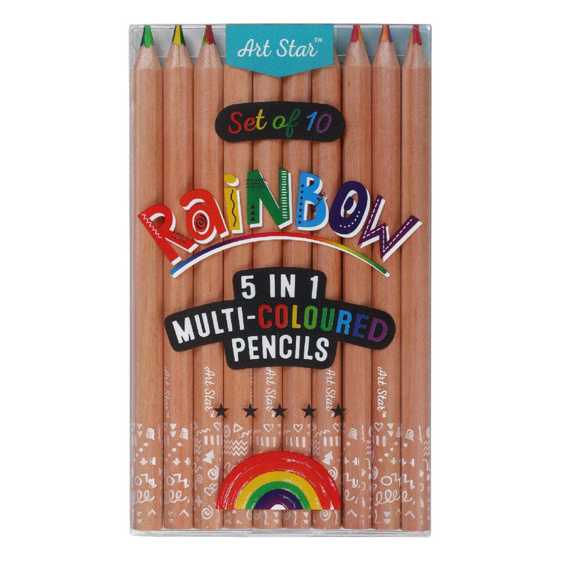 Rosy Brown Art Star Rainbow Multi Coloured Jumbo Pencils (10 Pack) Kids Pencils