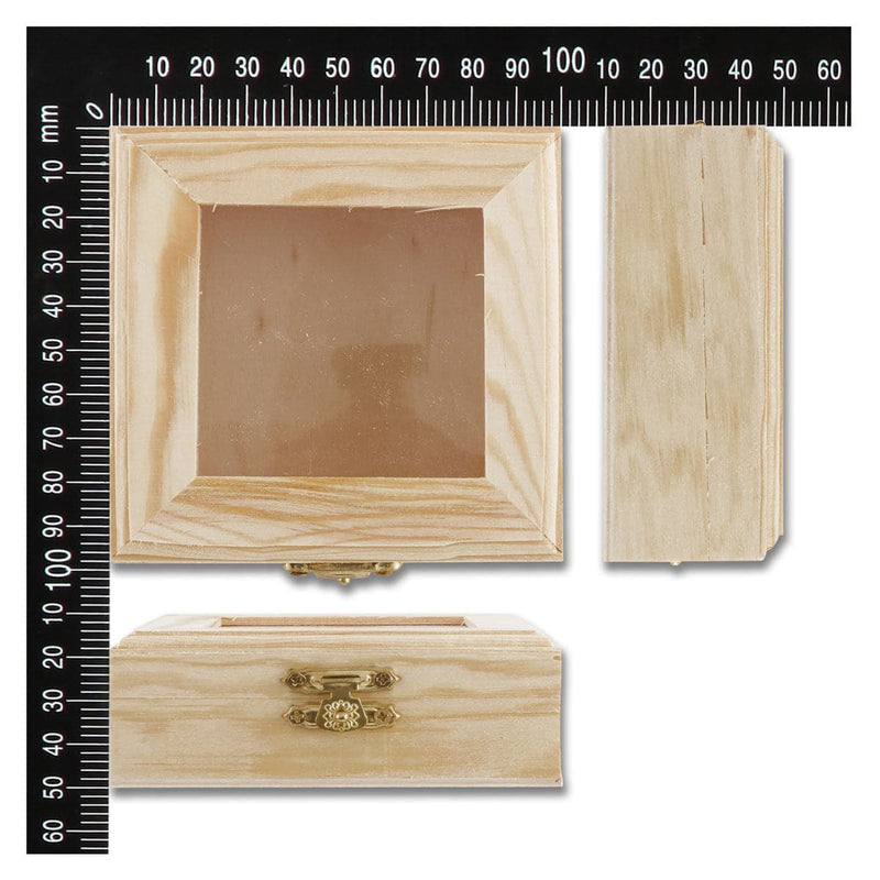 Dim Gray Urban Crafter Square Pine Box with Window Top 10 x 10 x 4cm Boxes
