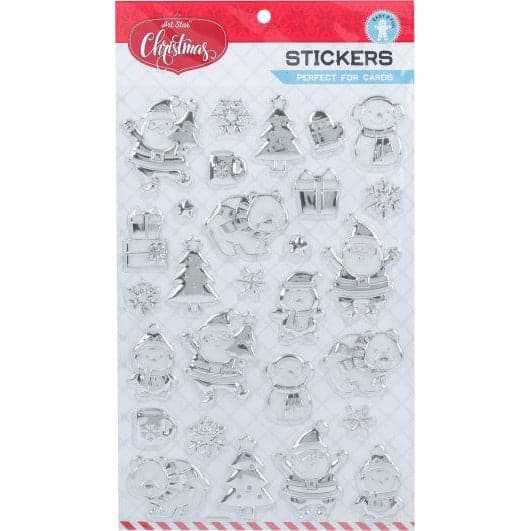 Light Gray Art Star Christmas Embossed Foil Stickers - Xmas Cheer Christmas