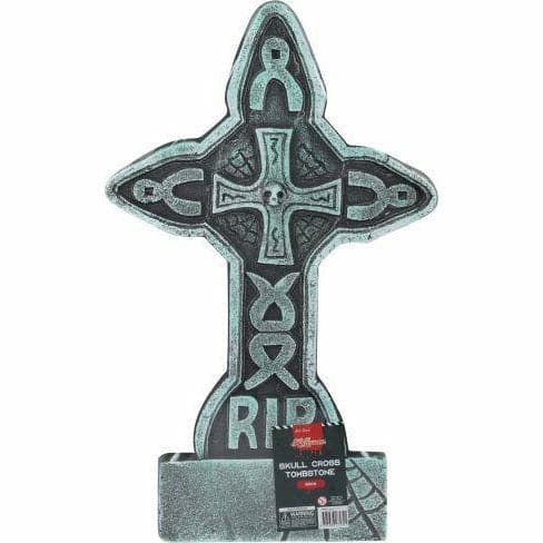 Dark Slate Gray Skull Cross Tombstone 60cm Halloween