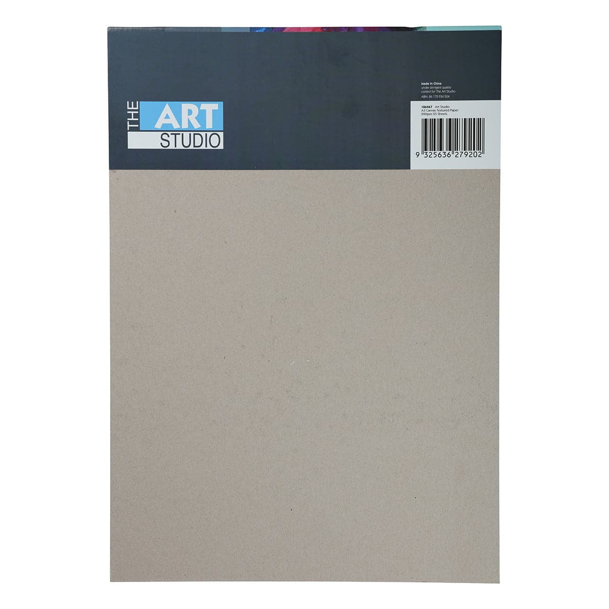 The Art Studio A3 canvas paper pad back cover with barcode, plain textured sheet