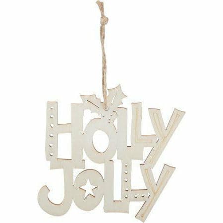 Light Gray Make A Merry Christmas  Plywood Holly Jolly Hanging Ornament Christmas