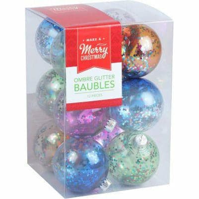 Tomato Make A Merry Christmas  Ombre Glitter Baubles 60Mm 12Pc Christmas