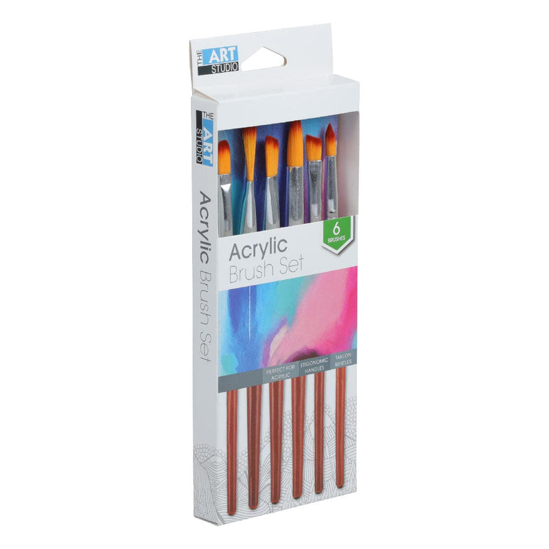 Pale Violet Red The Art Studio Acrylic Synthetic Brush Set 6 Pieces Paint Brushes