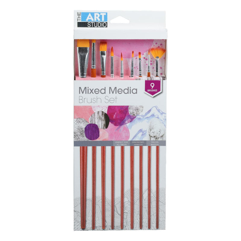 Lavender The Art Studio Mixed Media Synthetic Brush Set 9 Pieces Paint Brushes