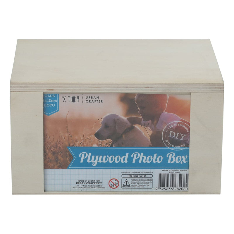 Dim Gray Urban Crafter Plywood Box with Photo Insert 19.5 x 16 x 11cm Boxes