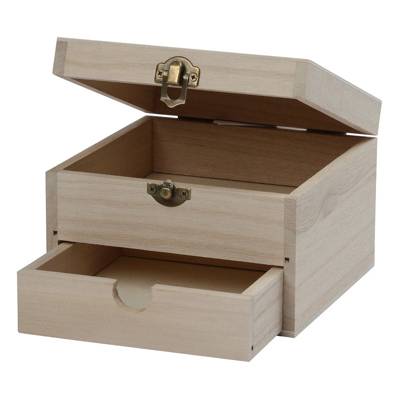 Rosy Brown Urban Crafter Paulowina Flip Top Box with Drawer 15 x 15 x 10cm Boxes