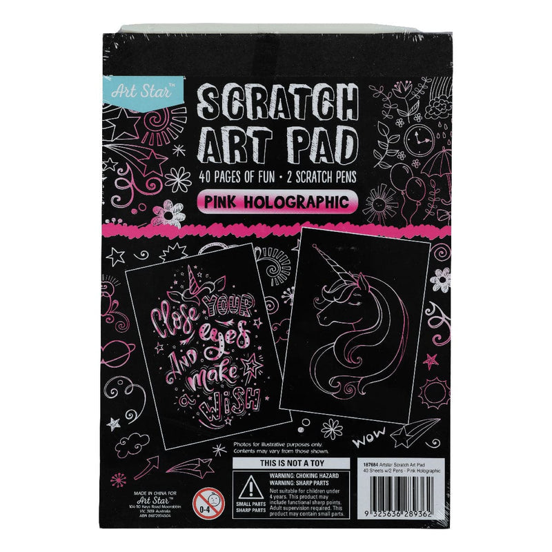 Black Art Star A5 Scratch Art Pad Pink Holographic 40 Sheets Kids Craft Kits