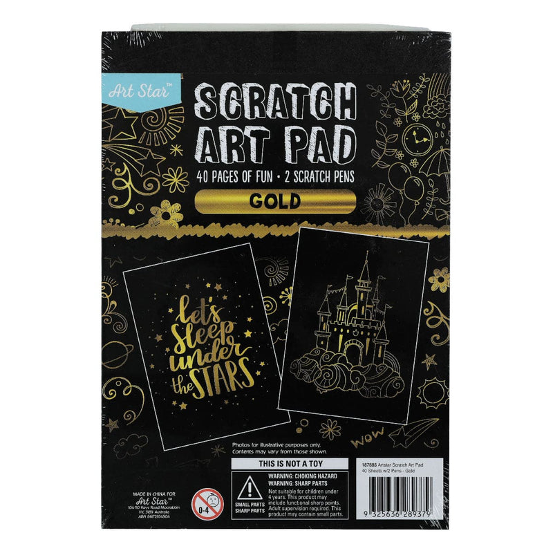 Black Art Star A5 Scratch Art Pad Gold 40 Sheets Kids Craft Kits