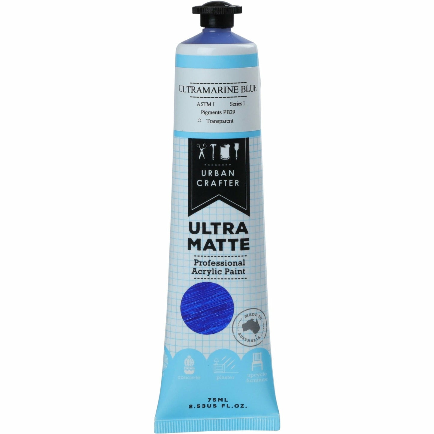 Light Steel Blue Urban Crafter Ultra Matte Acrylic Paint Ultramarine Blue Transparent S1 ASTM1 75ml Acrylic Paints