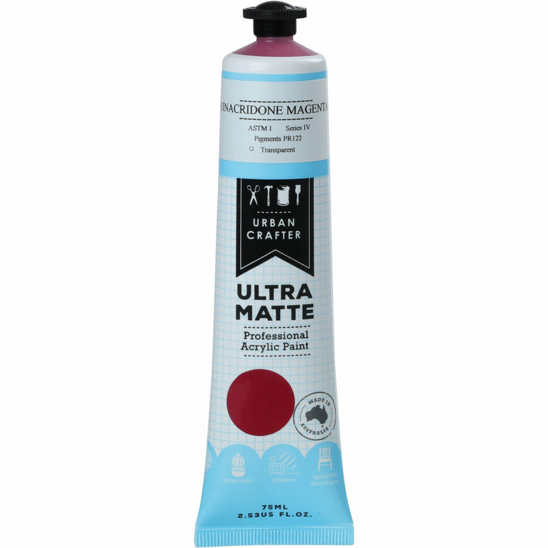 Gray Urban Crafter Ultra Matte Acrylic Paint Quinacridone Magenta Transparent S4 ASTM1 75ml Acrylic Paints