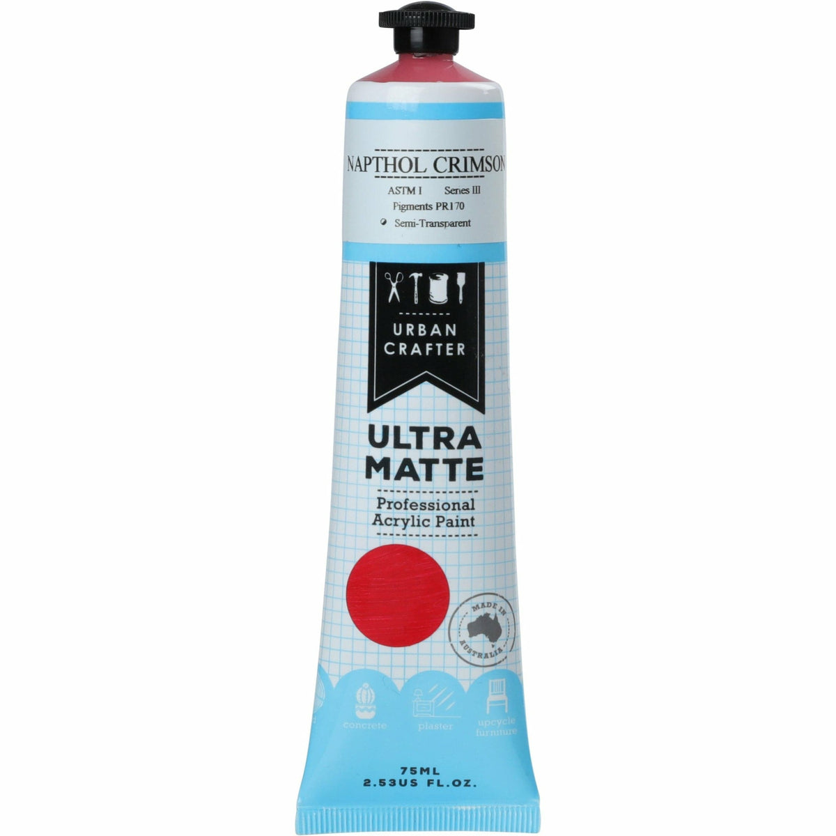 Gray Urban Crafter - Napthol Crimson Ultra Matte Acylic Paint 75ml Acrylic Paints
