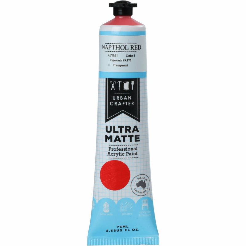 Firebrick Urban Crafter Ultra Matte Acrylic Paint Napthol Red Transparent S1 ASTM1 75ml Acrylic Paints