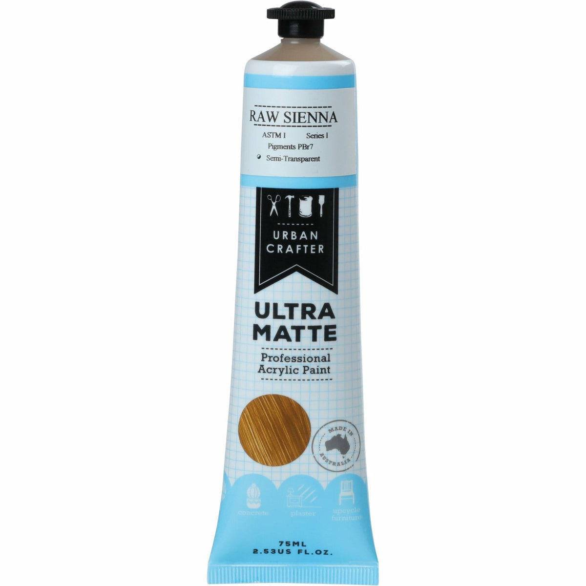 Gray Urban Crafter Ultra Matte Acrylic Paint Raw Sienna Semi-Transparent S1 ASTM1 75ml Acrylic Paints