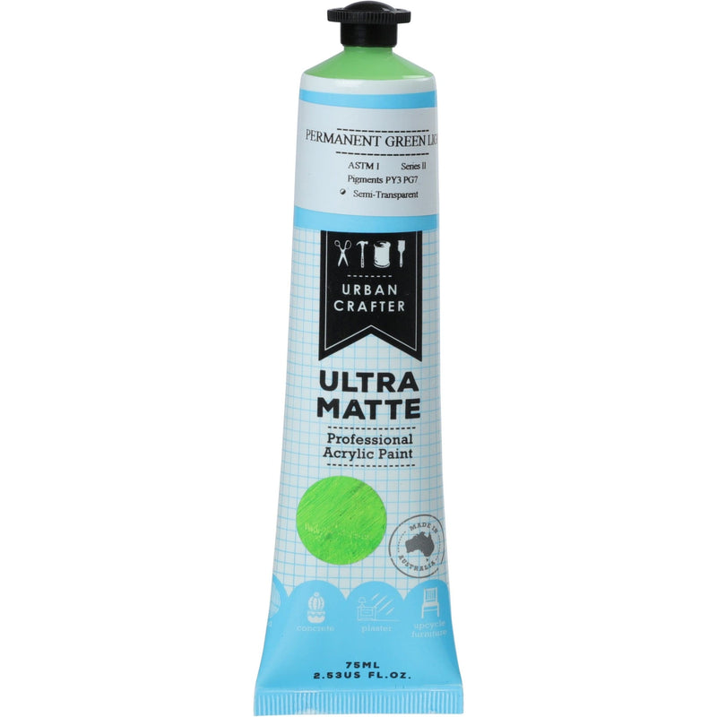 Yellow Green Urban Crafter Ultra Matte Acrylic Paint Permanent Green Light Semi-Transparent S1 ASTM1 75ml