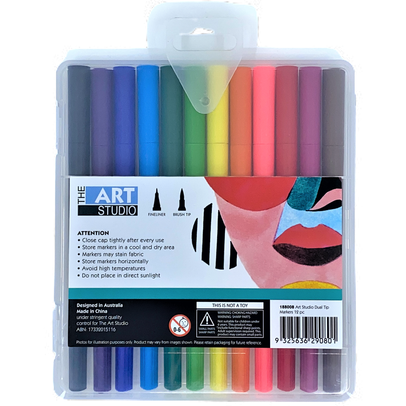 Maroon Art Studio Double Ended Sketch Markers Assorted Colours 12 Pack Pens and Markers