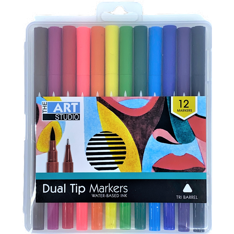 Dark Slate Gray Art Studio Double Ended Sketch Markers Assorted Colours 12 Pack Pens and Markers