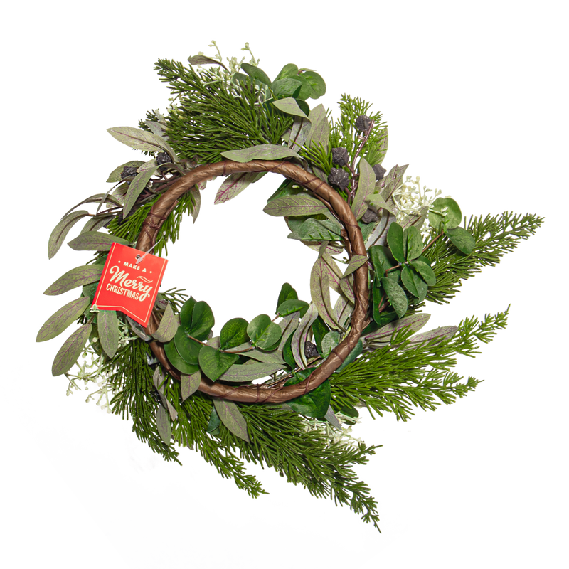 Dark Olive Green Make A Merry Christmas Green Leaf Wreath 45cm Christmas