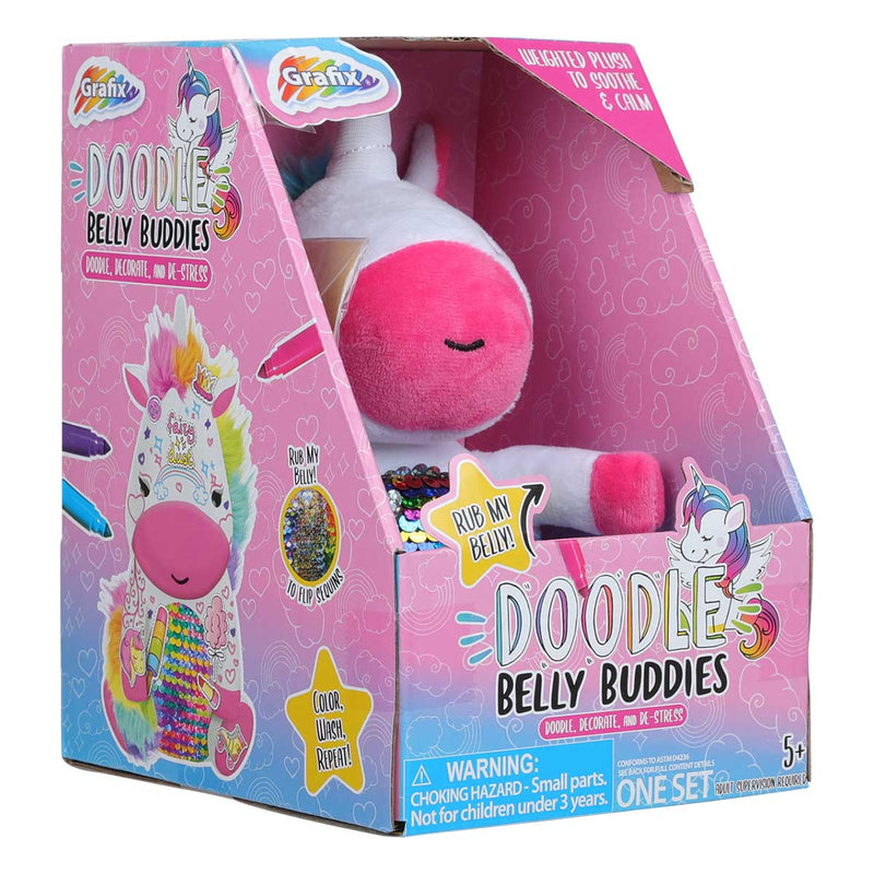 Pale Violet Red Grafix Doodle Belly Buddy Unicorn Plush Kids Kits