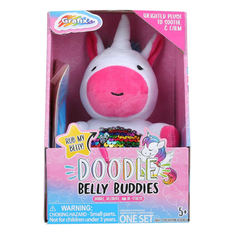 Hot Pink Grafix Doodle Belly Buddy Unicorn Plush Kids Kits