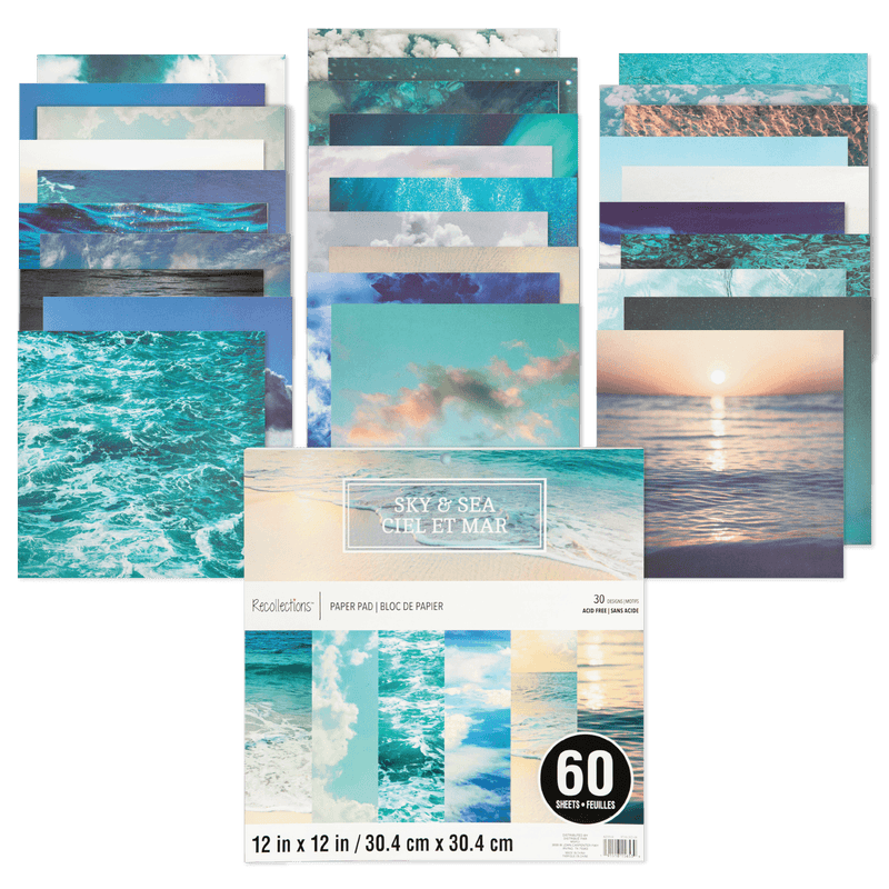 Light Gray Recollections Paper Pad 12x 12" 30.4 x 30.4cm 60 Sheets Sky & Sea Cardstock