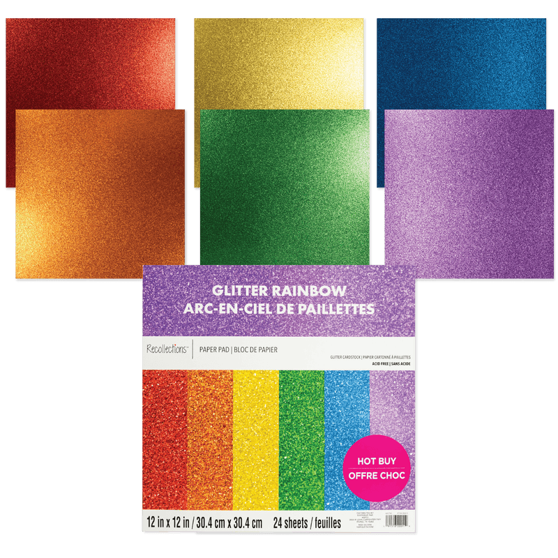 Sienna Recollections Paper Pad 12x 12" 30.4 x 30.4cm 24 Sheets Rainbow Glitter Cardstock