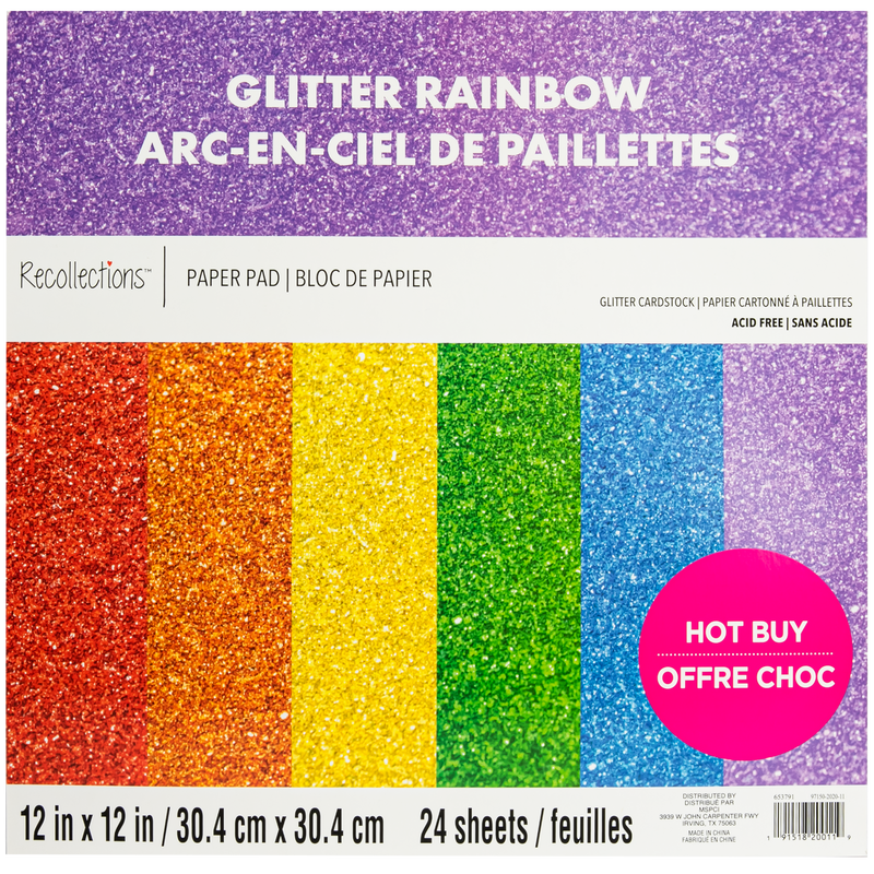 Light Gray Recollections Paper Pad 12x 12" 30.4 x 30.4cm 24 Sheets Rainbow Glitter Cardstock