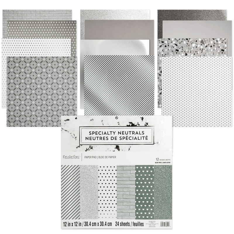 Light Gray Recollections Paper Pad 12x 12" 30.4 x 30.4cm 24 Sheets Specialty Neutrals Cardstock