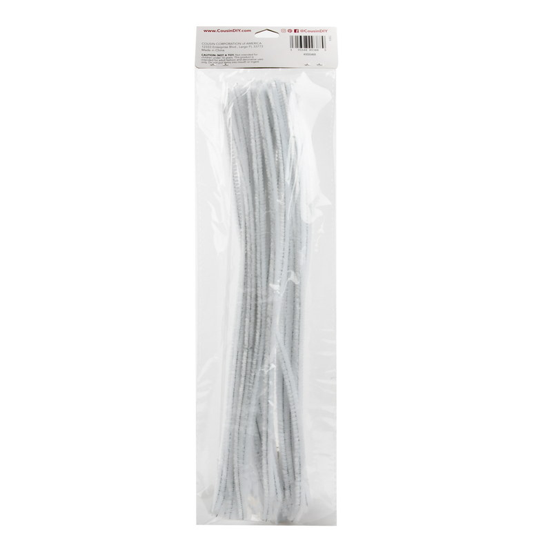 Light Gray White Chenille Stems 6mm x 30cm - 25 Pieces Pipe Cleaners