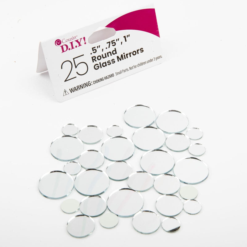 White Smoke Round Glass Mirrors - Silver - 25 Pieces Assorted Sizes Shells Glass and Mirrors