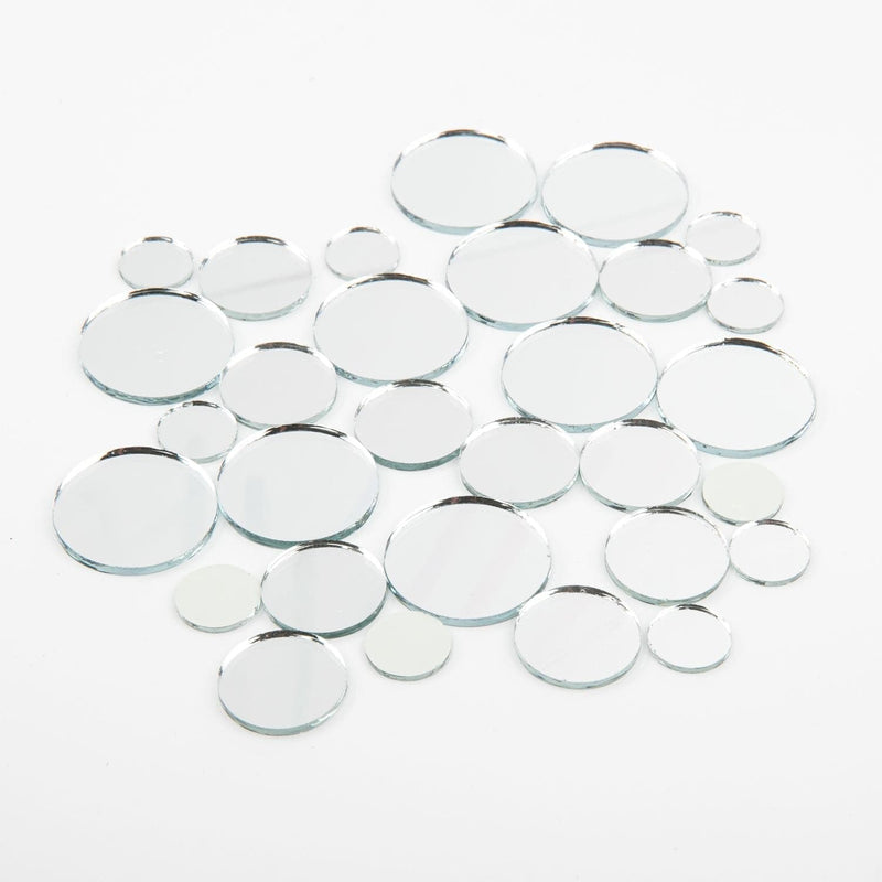 Lavender Round Glass Mirrors - Silver - 25 Pieces Assorted Sizes Shells Glass and Mirrors