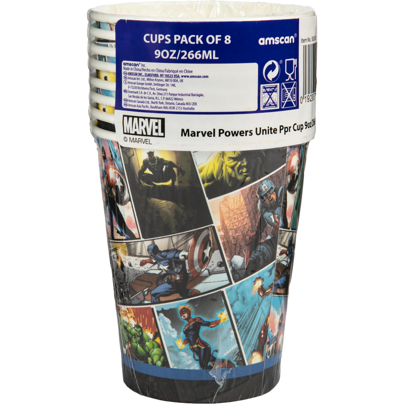 Dark Slate Gray Marvel Avengers Powers Unite Paper Cups 9oz / 266ml (8 Pieces) Party Supplies