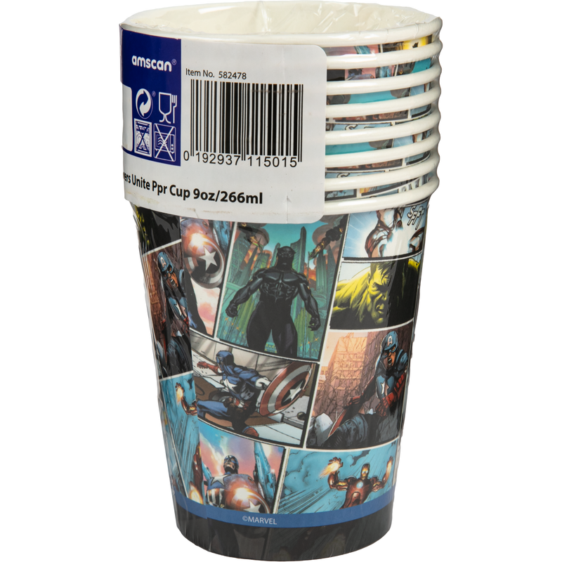 Dark Slate Gray Marvel Avengers Powers Unite Paper Cups 9oz / 266ml (8 Pieces) Party Supplies