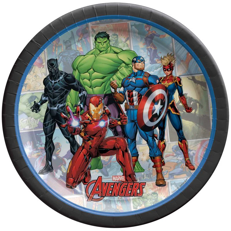 Dark Slate Gray Marvel Avengers Powers Unite-Paper Plates  9" / 23cm (8 Pieces) Party Supplies