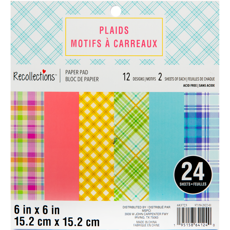 Light Gray Recollections Plaids 6x6  Inch Printed Paper Pad 24 sheets Paper Packs