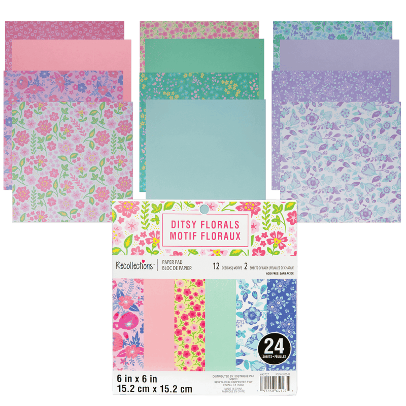 Gray Recollections Ditsy Florals 6x6  Inch Printed Paper Pad 24 sheets Paper Packs