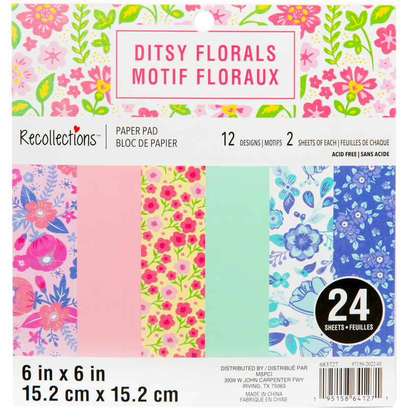 Light Gray Recollections Ditsy Florals 6x6  Inch Printed Paper Pad 24 sheets Paper Packs