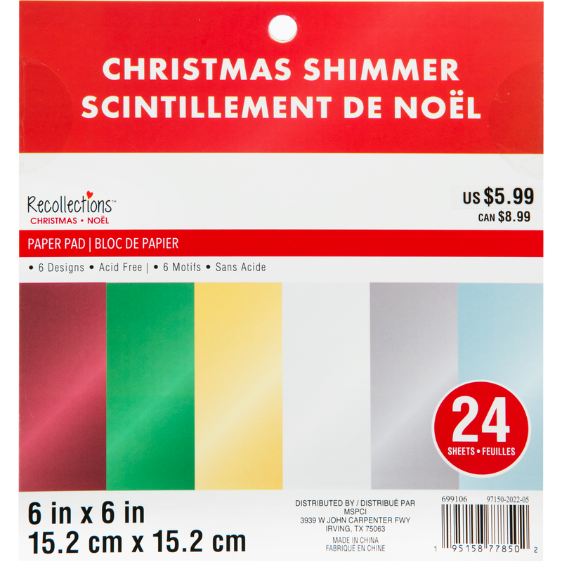 Firebrick Recollections Paper Pad 6X6 Christmas Shimmer 24 Sheets Christmas