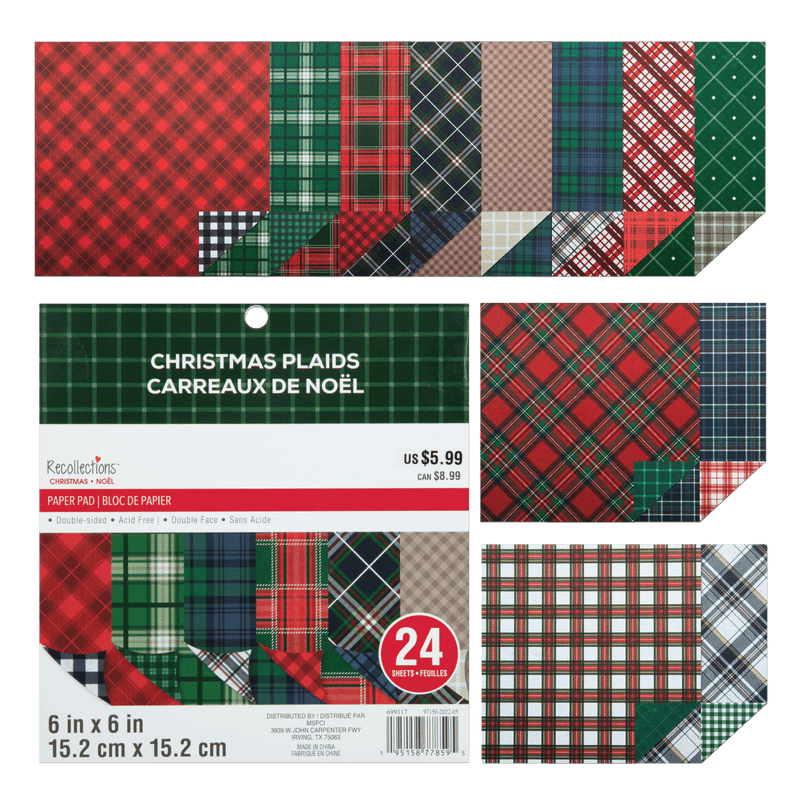 Tan Recollections Paper Pad 6X6 Christmas Plaids 24 Sheets Christmas