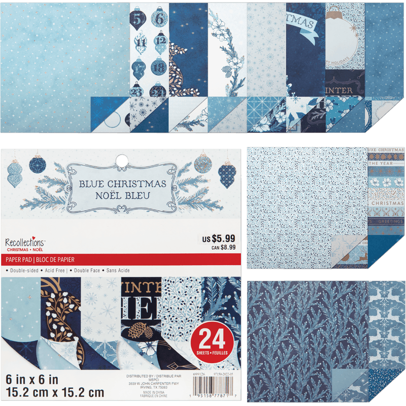 Light Gray Recollections Paper Pad 6X6 Blue Christmas 24 Sheets Christmas