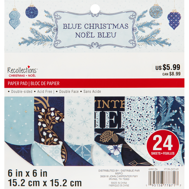 Lavender Recollections Paper Pad 6X6 Blue Christmas 24 Sheets Christmas