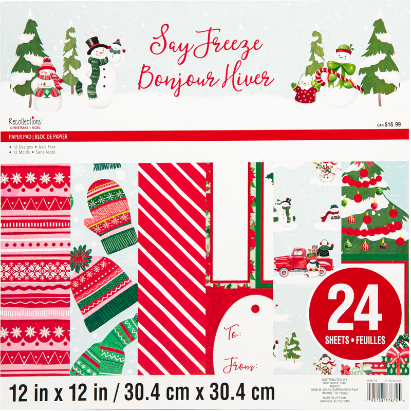 Firebrick Recollections Paper Pad 12X12 Say Freeze 24 Sheets Christmas