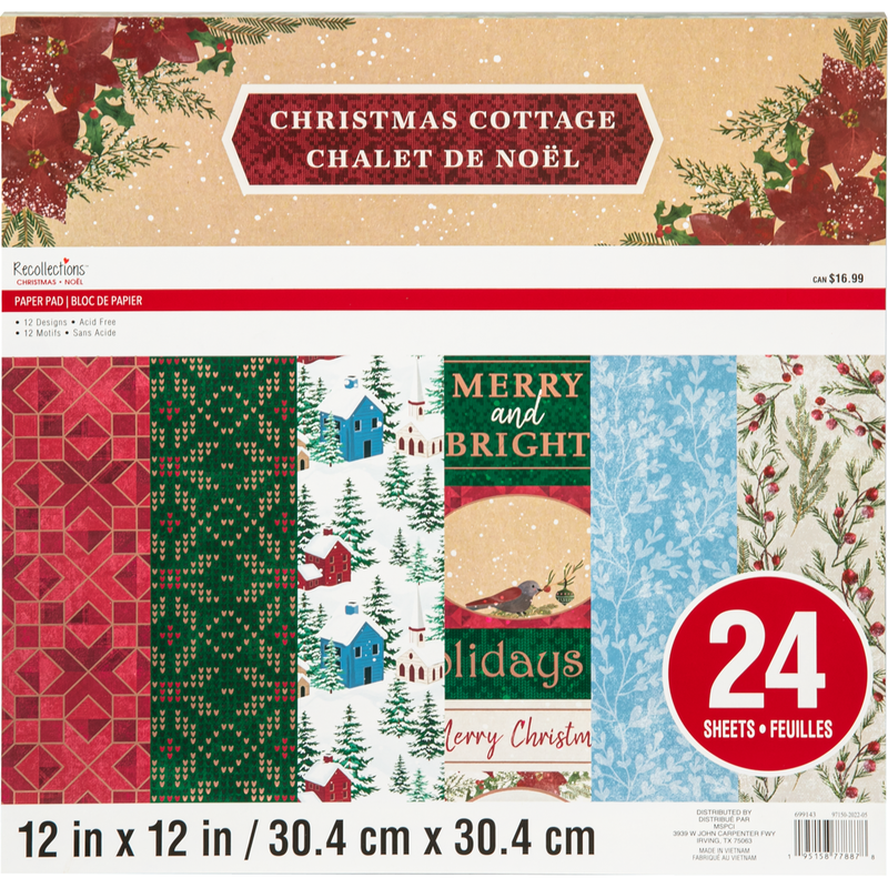 Light Gray Recollectios Paper Pad 12X12 Christmas Cottage 24 Sheets Christmas