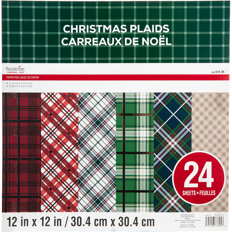 Dark Slate Gray Recollections Paper Pad 12X12 Christmas Plaid 24 Sheets Christmas