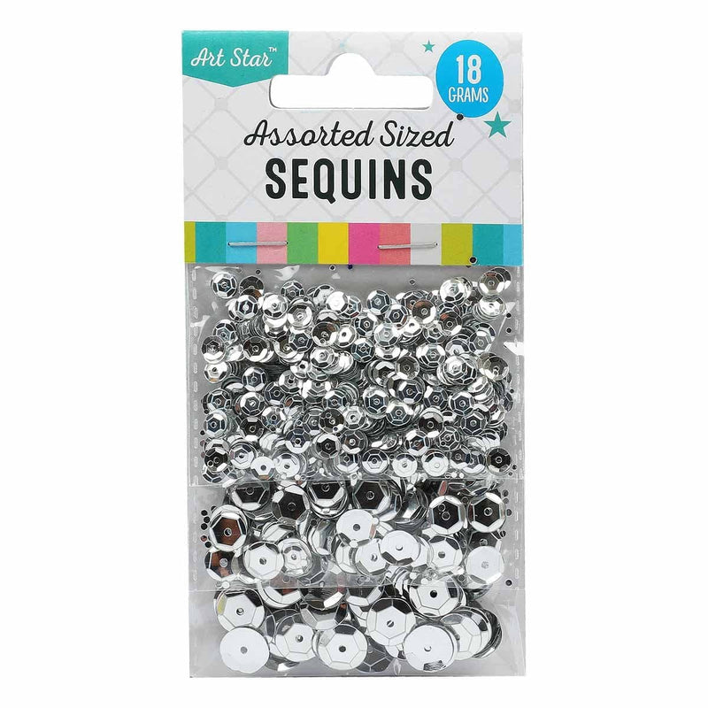 Dim Gray Art Star Sequins Silver Assorted Sizes 18g Sequins and Rhinestons