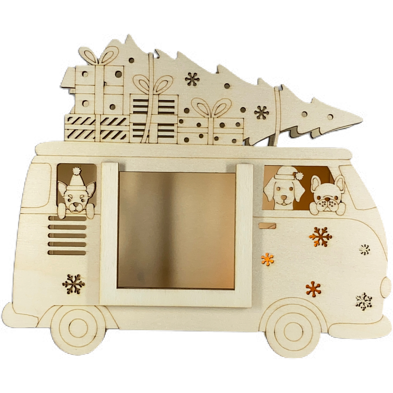 Tan Make A Merry Christmas Plywood Van Photo Frame Holds 3x3 Christmas